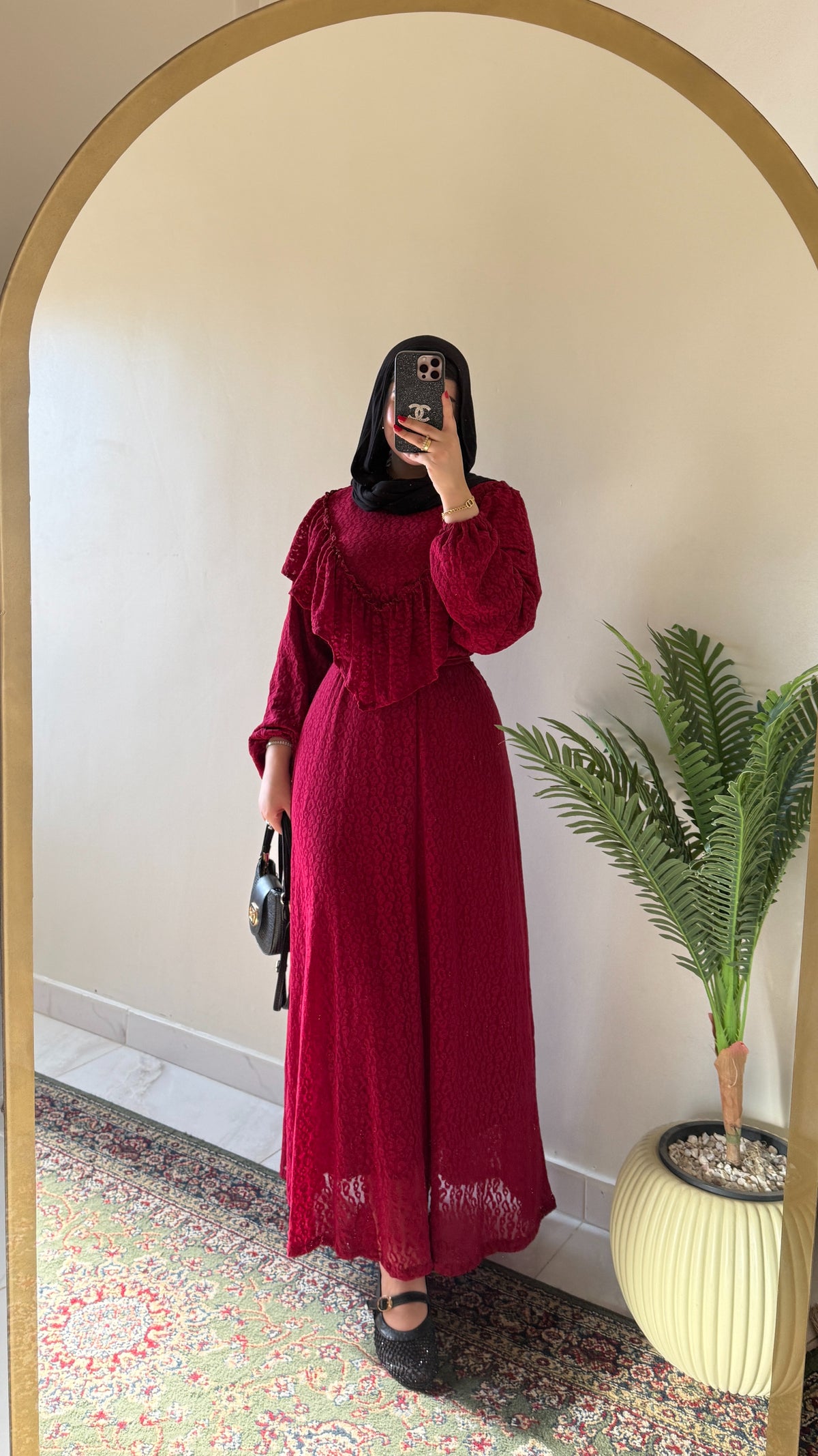 Ruffled Maroon Maxi Dress