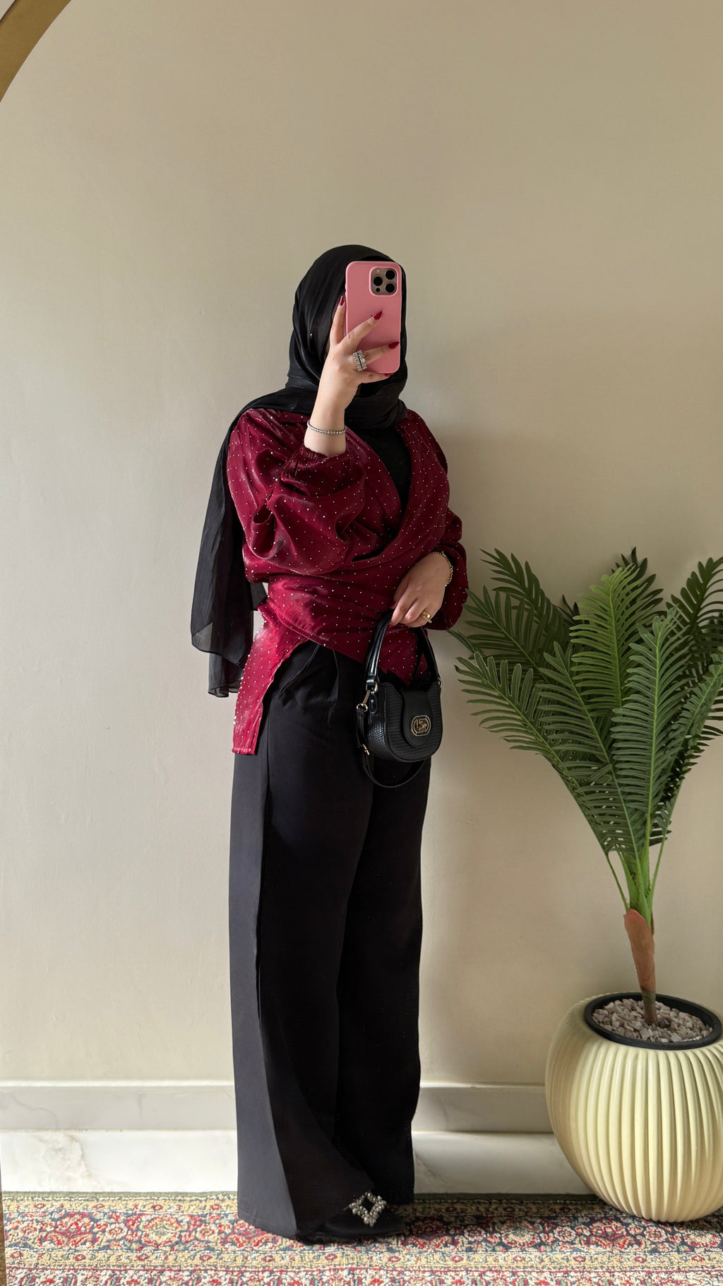 Wrap Burgundy Satin Blouse