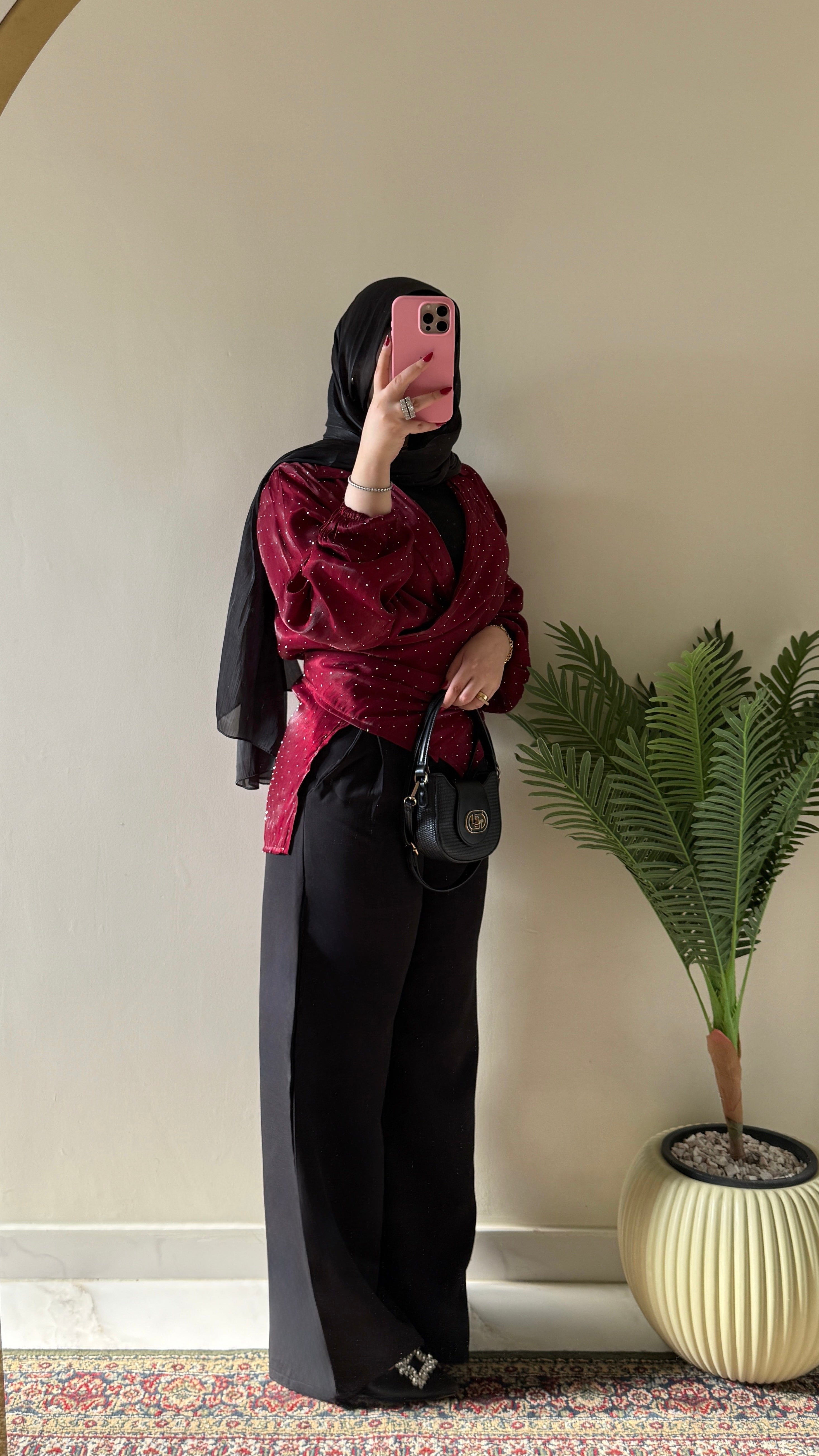 Wrap Burgundy Satin Blouse
