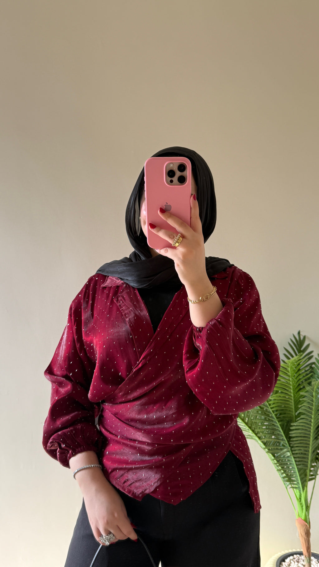 Wrap Burgundy Satin Blouse