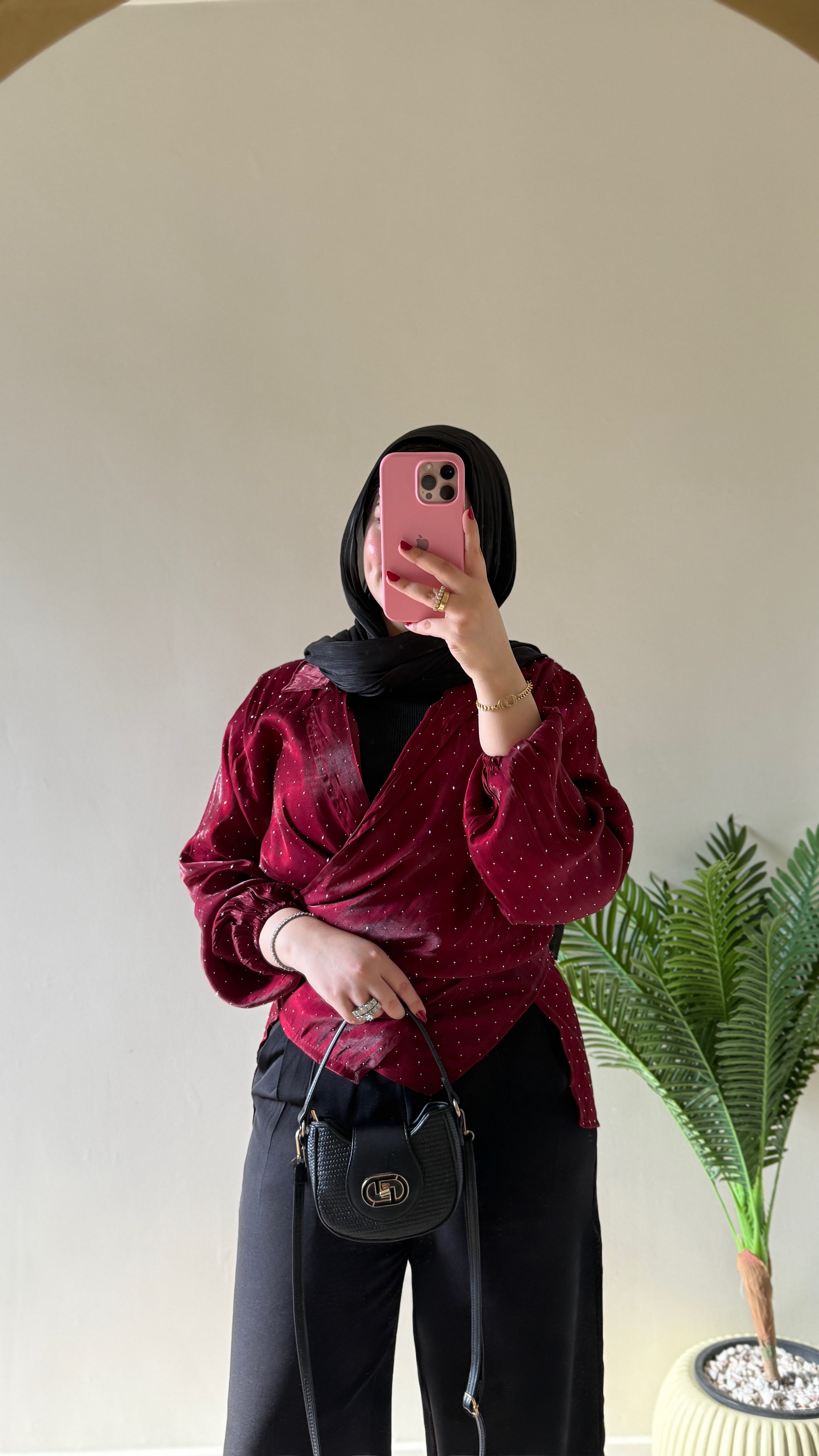 Wrap Burgundy Satin Blouse