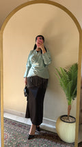 Sage Fringed Satin Blouse