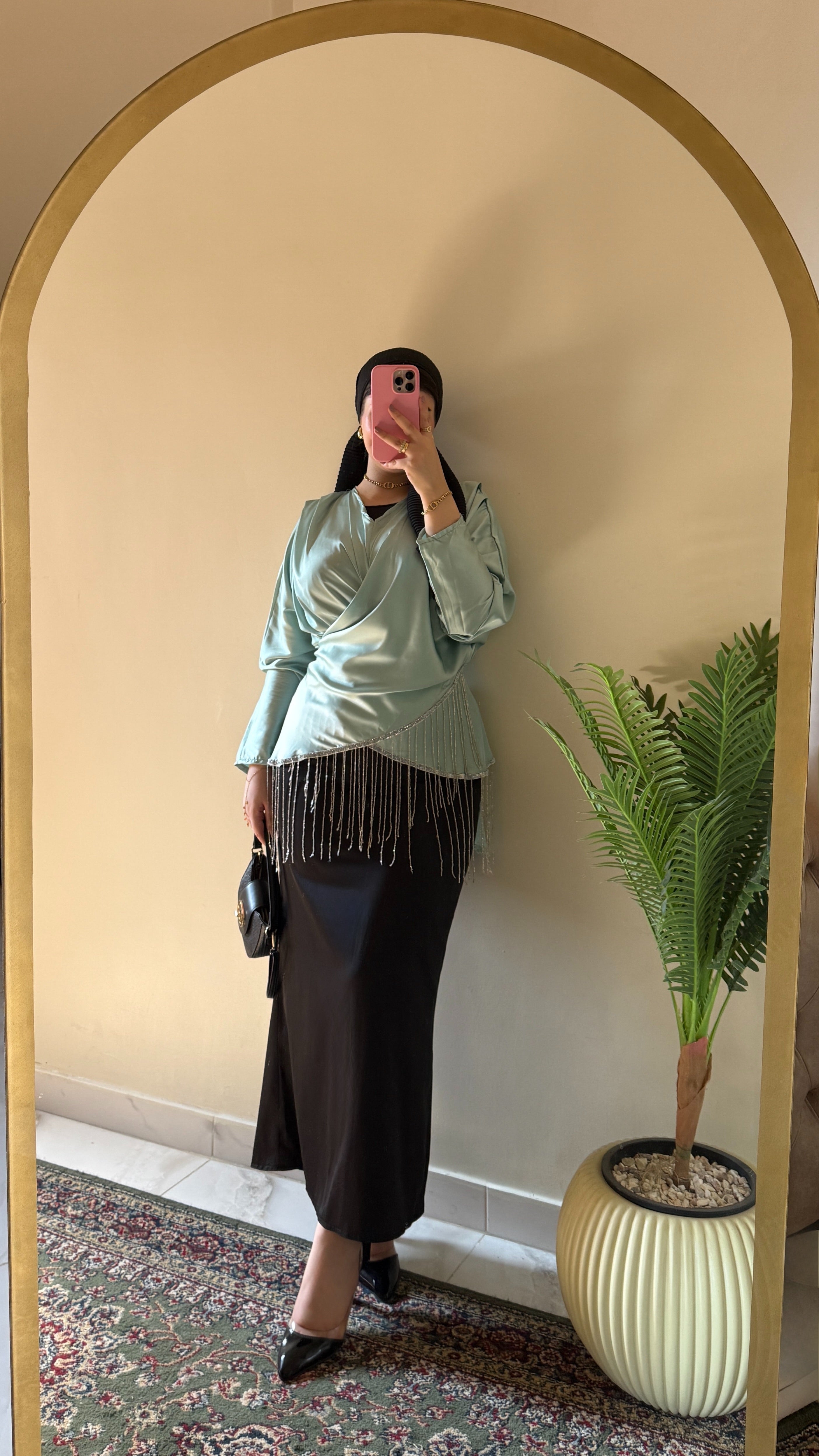 Sage Fringed Satin Blouse